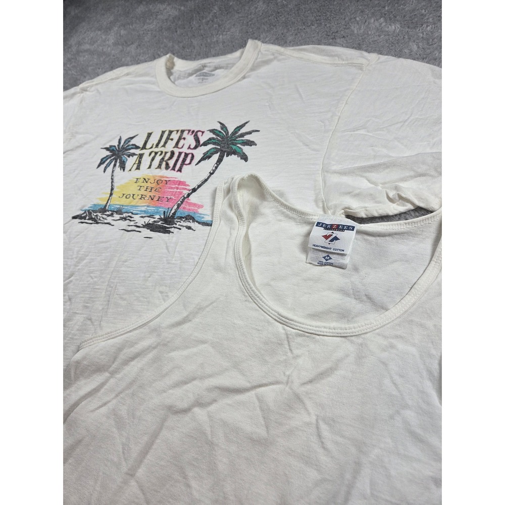 Old Navy Jerzees Mens Graphic Tee and Tank Top Bundle Cream Off White Size M